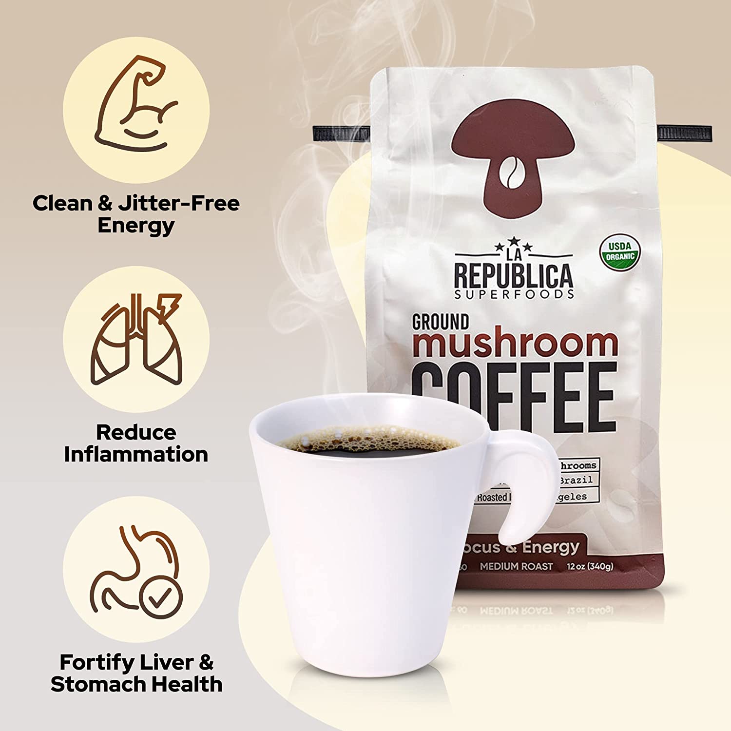 Ground Brazilian Mushroom Coffee (Ground) La Republica Superfoods